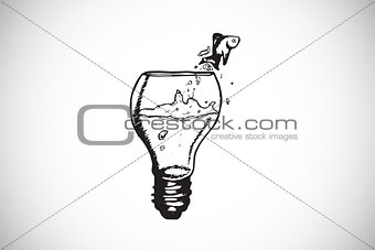 Composite image of fish jumping out of light bulb bowl