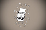 Composite image of typewriter and letters doodle