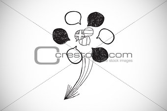 Composite image of flags and speech bubbles doodle