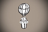 Composite image of cash in hot air balloon doodle