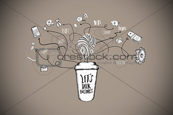 Composite image of business and applications doodles with coffee cup
