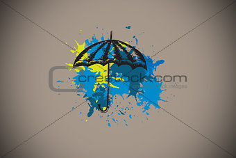 Composite image of umbrella on paint splashes