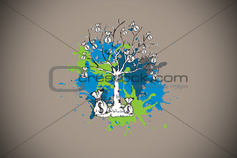 Composite image of money tree on paint splashes
