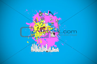 Composite image of brainstorm on paint splashes