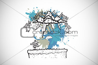 Composite image of bankruptcy concept on paint splashes