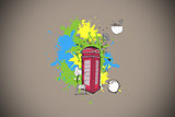 Composite image of phone box with apps on paint splashes