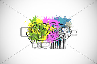 Composite image of data brainstorm on paint splashes