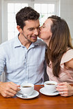 Loving couple with coffee cups at home