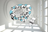 Composite image of brainstorm and cloud computing doodle with typewriter