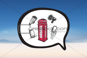 Composite image of phone box in speech bubble doodle