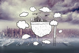 Composite image of cloud computing with cityscape and ladder doodle