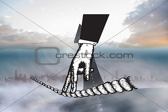Composite image of fingers walking on tighrope