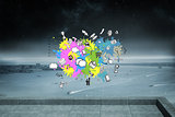 Composite image of technology and business icons on paint splashes