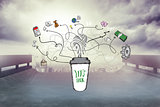 Composite image of business and applications doodles with coffee cup