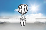 Composite image of cash in hot air balloon doodle