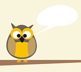 Vector owl on the branch talking, giving instructions.