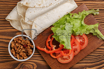 ingredients for mexican food taco or burrito