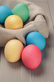 easter eggs in nest from sack textile