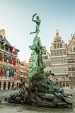 Antwerp's city hall with the Brabo fountain on the Great Market 