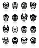 Lucha libre, luchador Mexican wrestling black masks icons