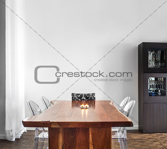 Modern and Contemporary dining room table and decorations.