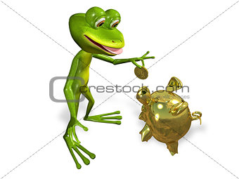 frog with piggy bank