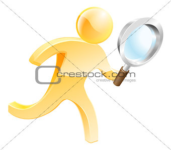 Magnifying glass gold person