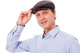 smiling man in casual business outfit and hat isolated