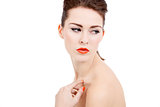 perfect beauty woman face with orange lips isolated