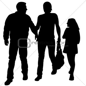 mother, father and daughter walking, silhouette vector