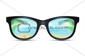 Summer sunglasses with beach reflection