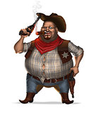 Sheriff with cigar and two revolvers. Isolated