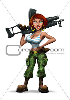 Girl with a machine gun (isolated)