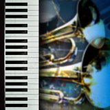 abstract grunge music background with trumpets and piano