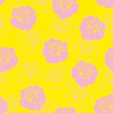Seamless floral vector pattern with pink retro roses on neon sunny yellow background.