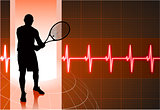Tennis Player with Abstract Pulse Red Background