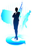 Young business woman on world map background