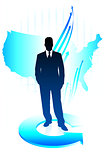 Young business man on US map background