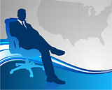 Business executive on US map background
