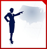 business woman pointing to USA map