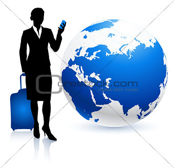 Businesswoman traveler with Globe