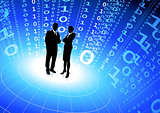 business team with binary code internet background