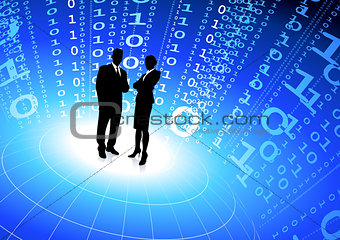 business team with binary code internet background
