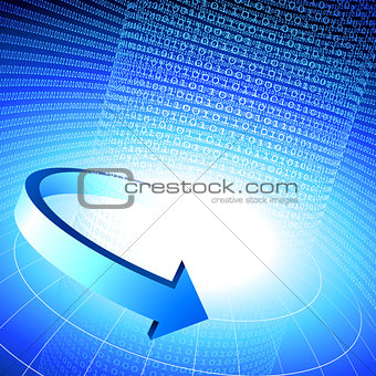 binary code internet background with blue arrow
