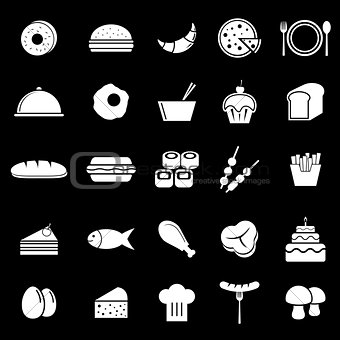 Food icons on black background