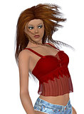 Brunette girl in red top