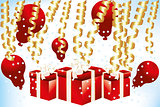 Gift boxes and balloons - Stock Illustration
