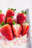 Fresh strawberries and knife