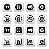 Shopping on internet black buttons set with shadow