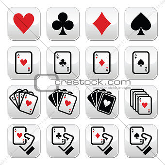 Playing cards, poker, gambling buttons set